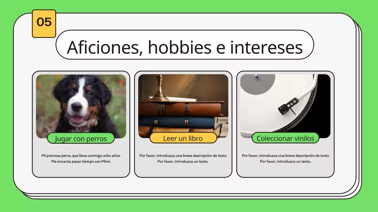 Una carta de presentación kitsch en chartreuse y amarillo