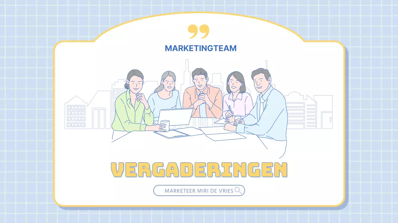 Verslag van de moderne marketingvergadering in lichtblauw en geel