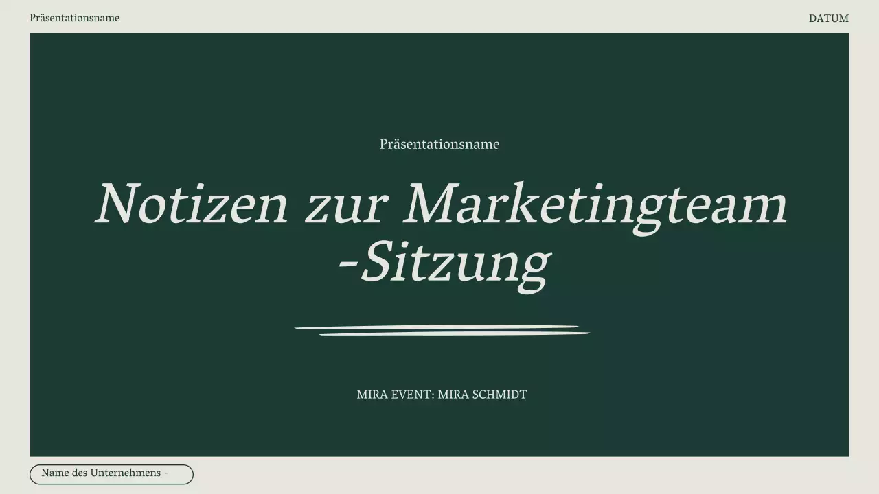 Minimalistisches Protokoll eines Marketing-Meetings in Grün und Beige
