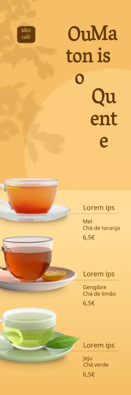 Apresentação de um menu de chá de café amarelo e outonal