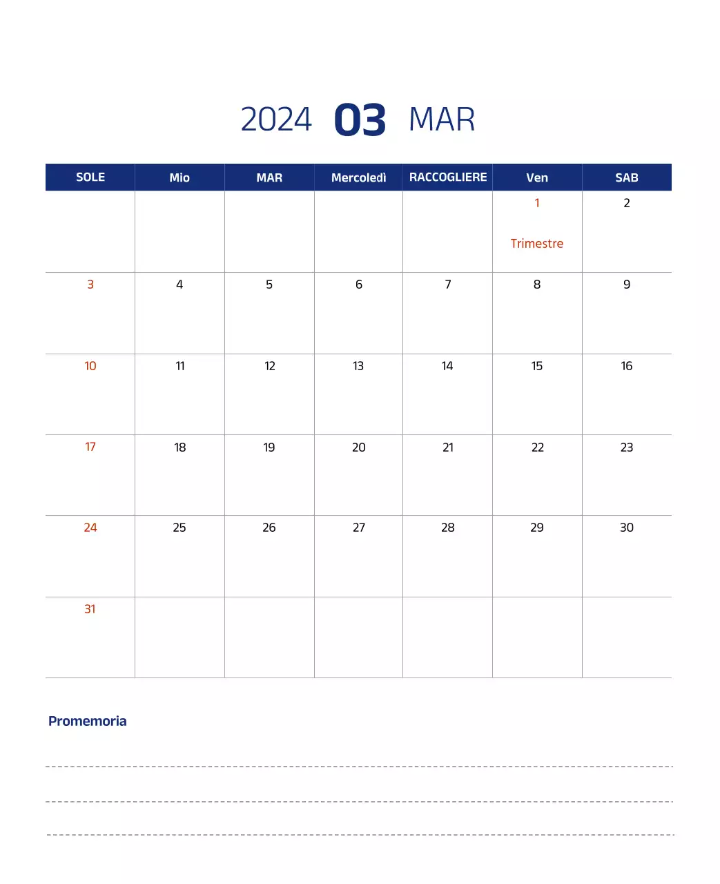 Calendario semplice con illustrazioni pulite in blu