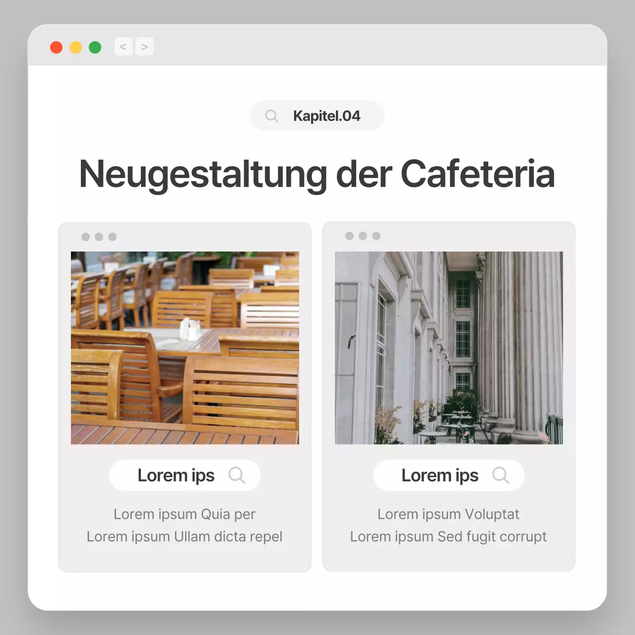 Unternehmensprofil mit einem einfachen grau-weißen Browserkonzept