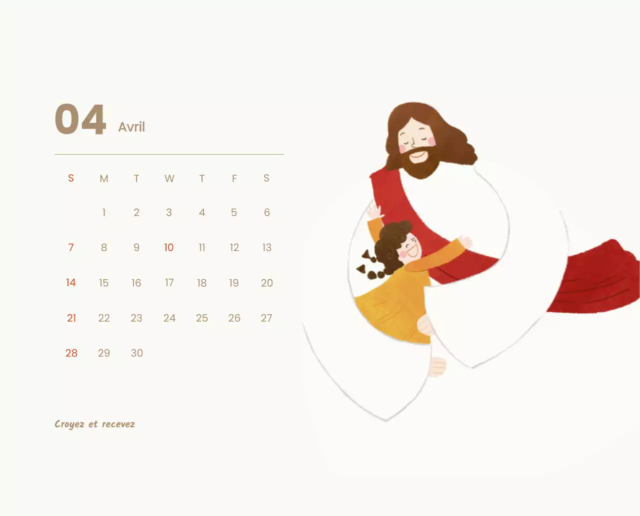 Un calendrier dévotionnel avec des illustrations douces et des versets bibliques sur un fond bleu clair.