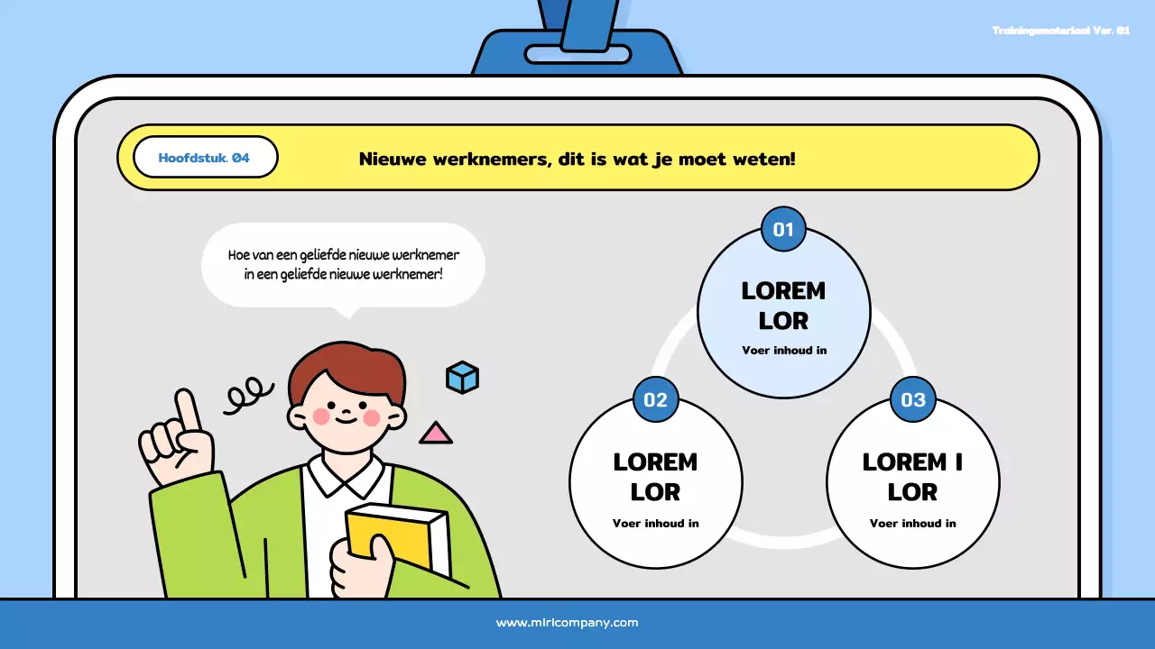 Een mooi trainingsdek voor nieuwe werknemers in lichtblauw en zwart