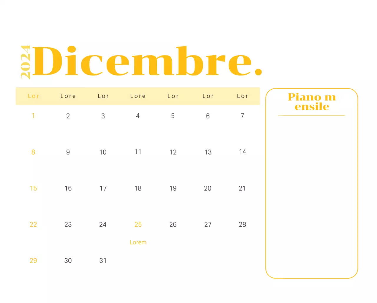 Calendario con illustrazioni giovanili su sfondo giallo e verde