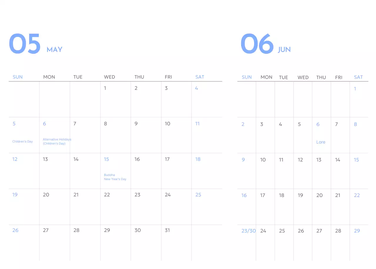 Goal Tracker calendar with a splash of blue