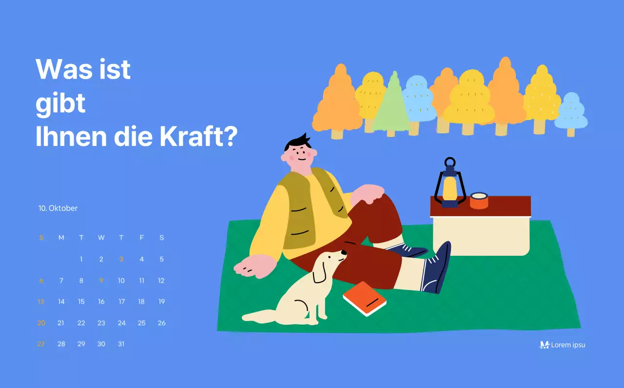 Motivationskalender mit energiegeladenen Illustrationen und positiven Zitaten auf hellblauem Hintergrund