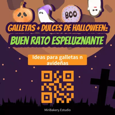 Fantástico anuncio de galletas de Halloween en morado y naranja
