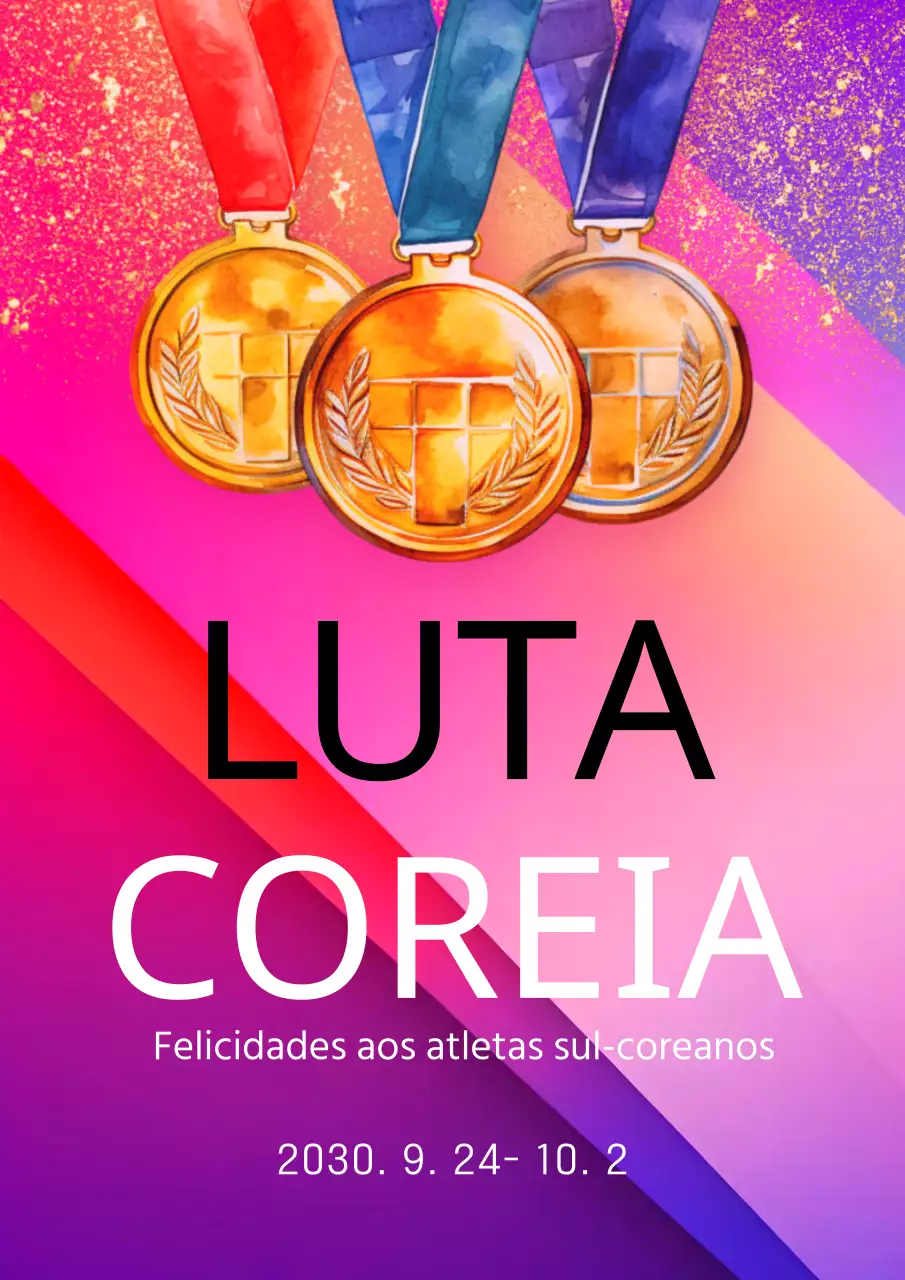 Um anúncio pop-art da claque dos Jogos Asiáticos em roxo e cor-de-rosa