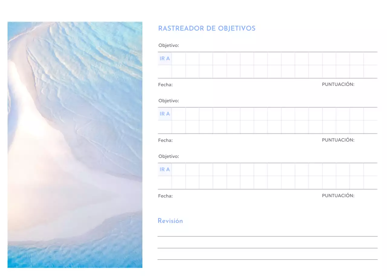 Calendario de seguimiento de objetivos con un toque de azul