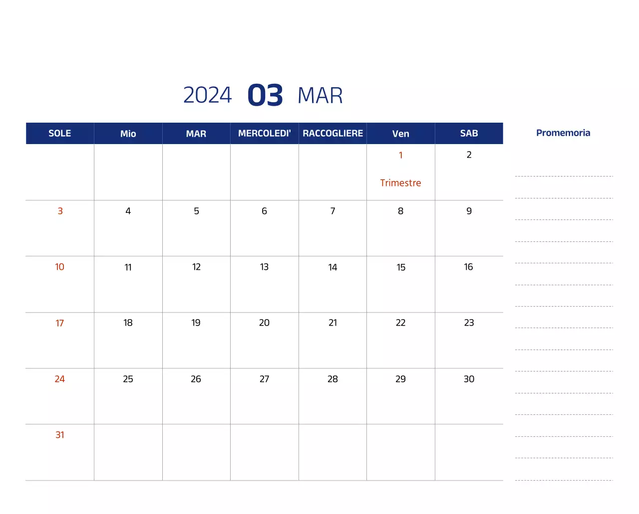 Calendario semplice con illustrazioni pulite in blu
