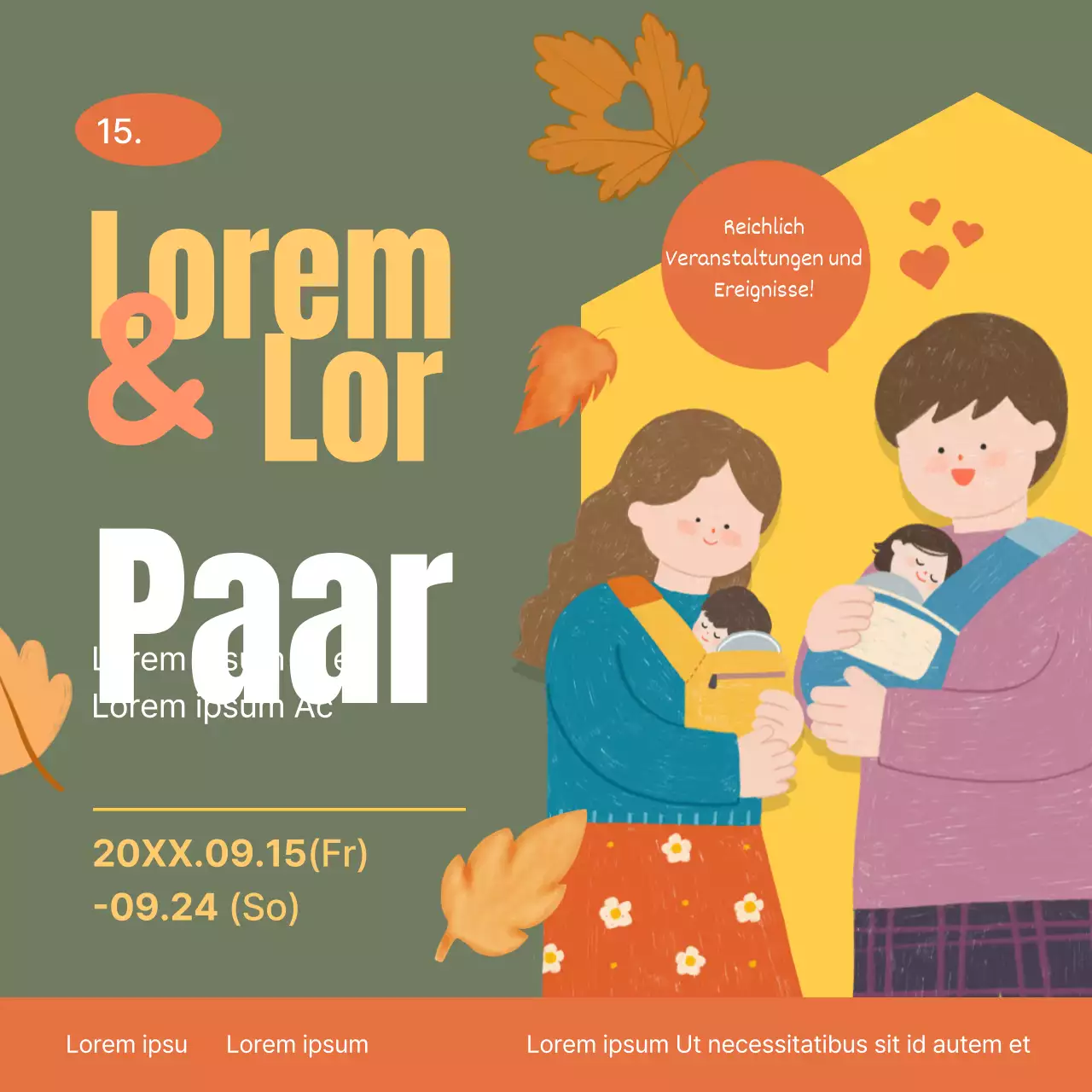 Förderung einer einfachen Baby-Erziehungsmesse in Khaki und Gelb