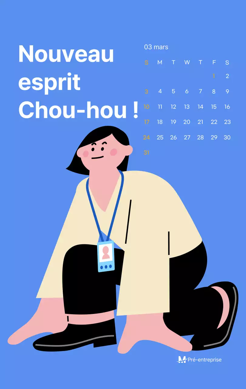 Calendrier de motivation avec des illustrations énergiques et des citations positives sur un fond bleu clair