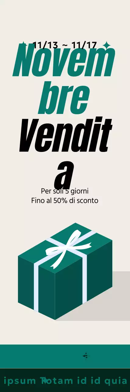 Promozione di novembre con una grafica per confezioni regalo in una combinazione di colori verde intenso