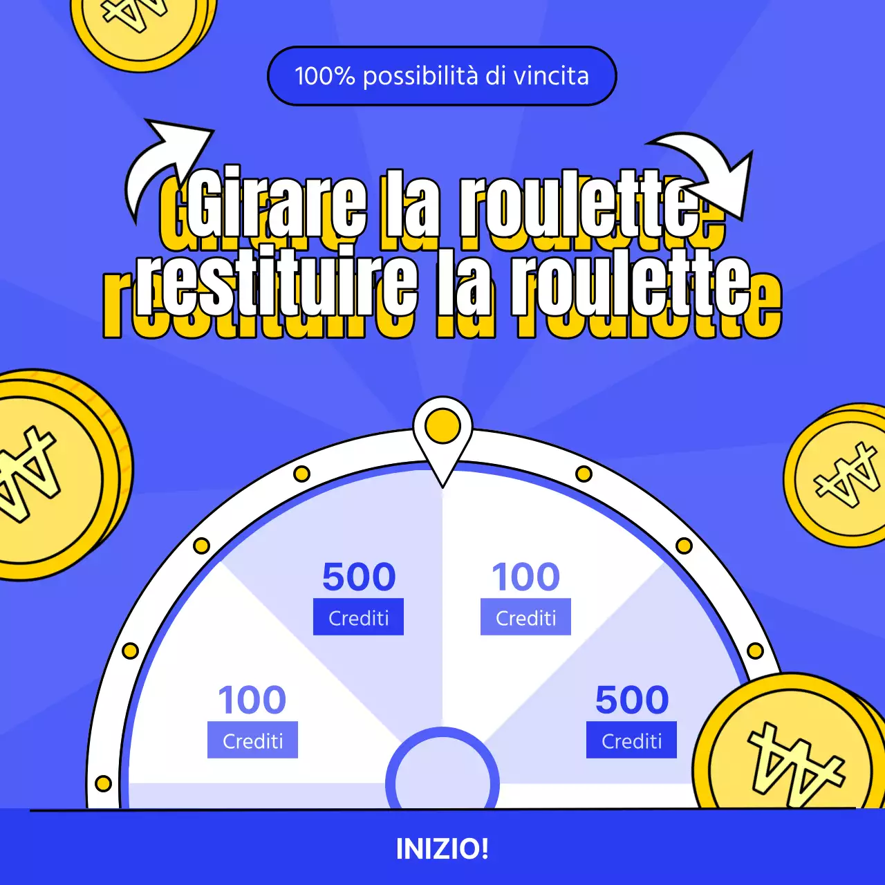 Pubblicizzare un evento di roulette fortunata con colori gialli e blu