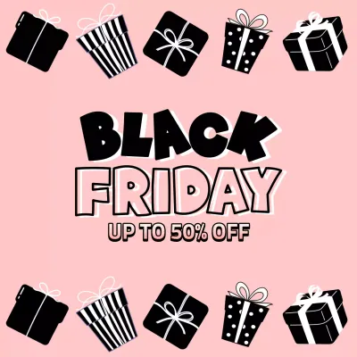 검정색 선물 쇼핑 상자 배경의 블랙프라이데이 쇼핑몰 할인 세일 이벤트