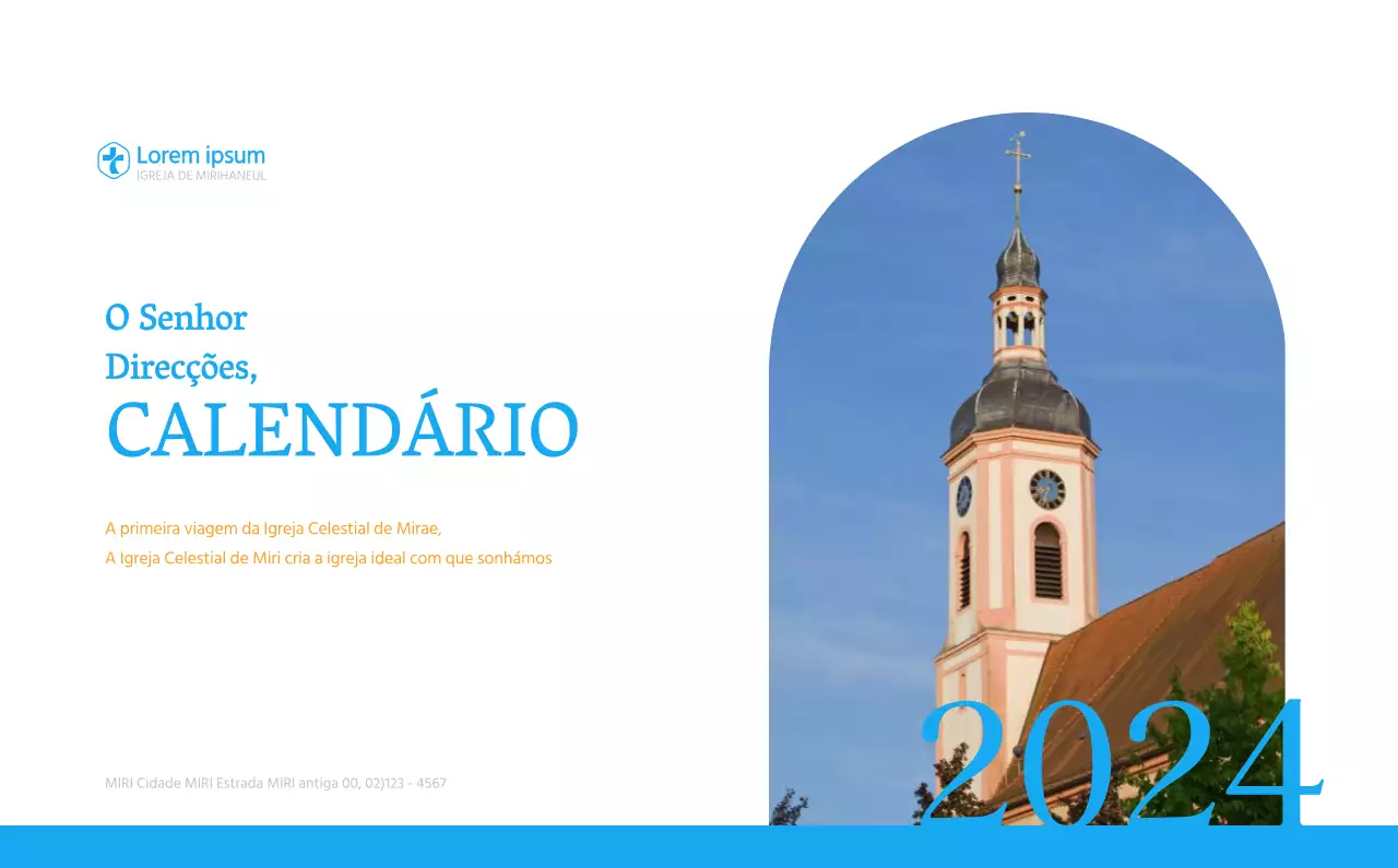 Calendário de igreja azul com conceito moderno