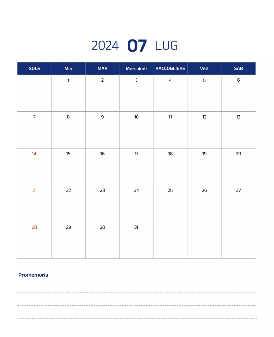 Calendario semplice con illustrazioni pulite in blu