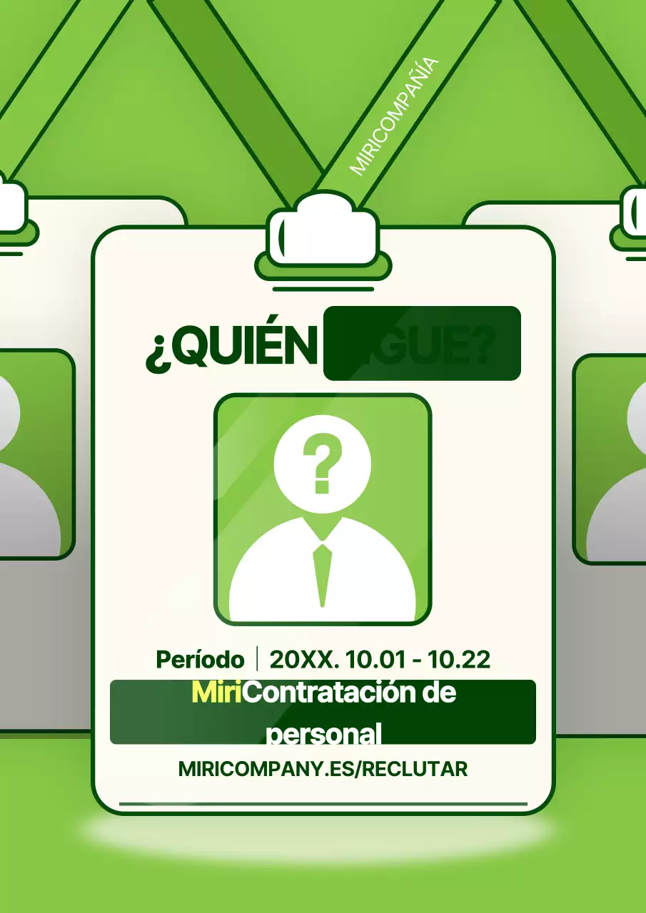 Ilustración de tarjeta de empleado de estilo pop art en verde y chartreuse para promover la contratación abierta.