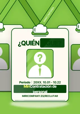 Ilustración de tarjeta de empleado de estilo pop art en verde y chartreuse para promover la contratación abierta.