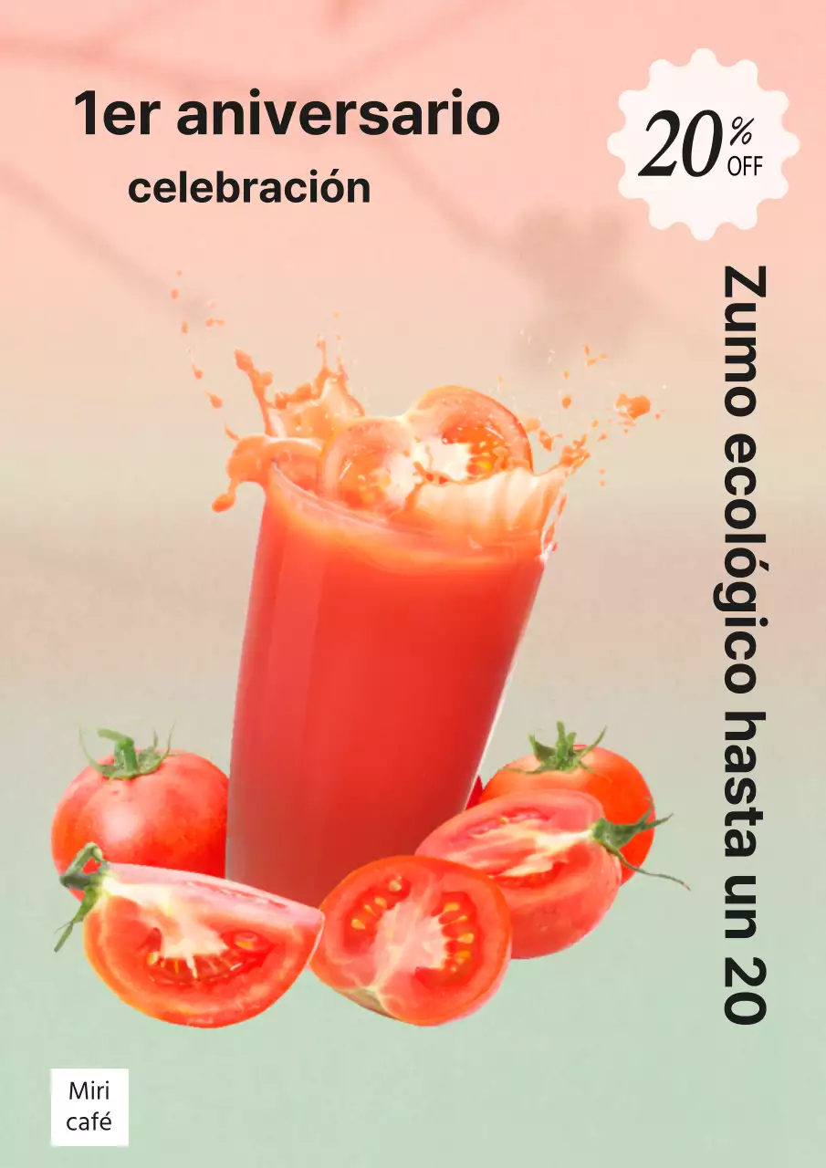 Promover los zumos de frutas crudas con énfasis en los degradados de rojo y menta.