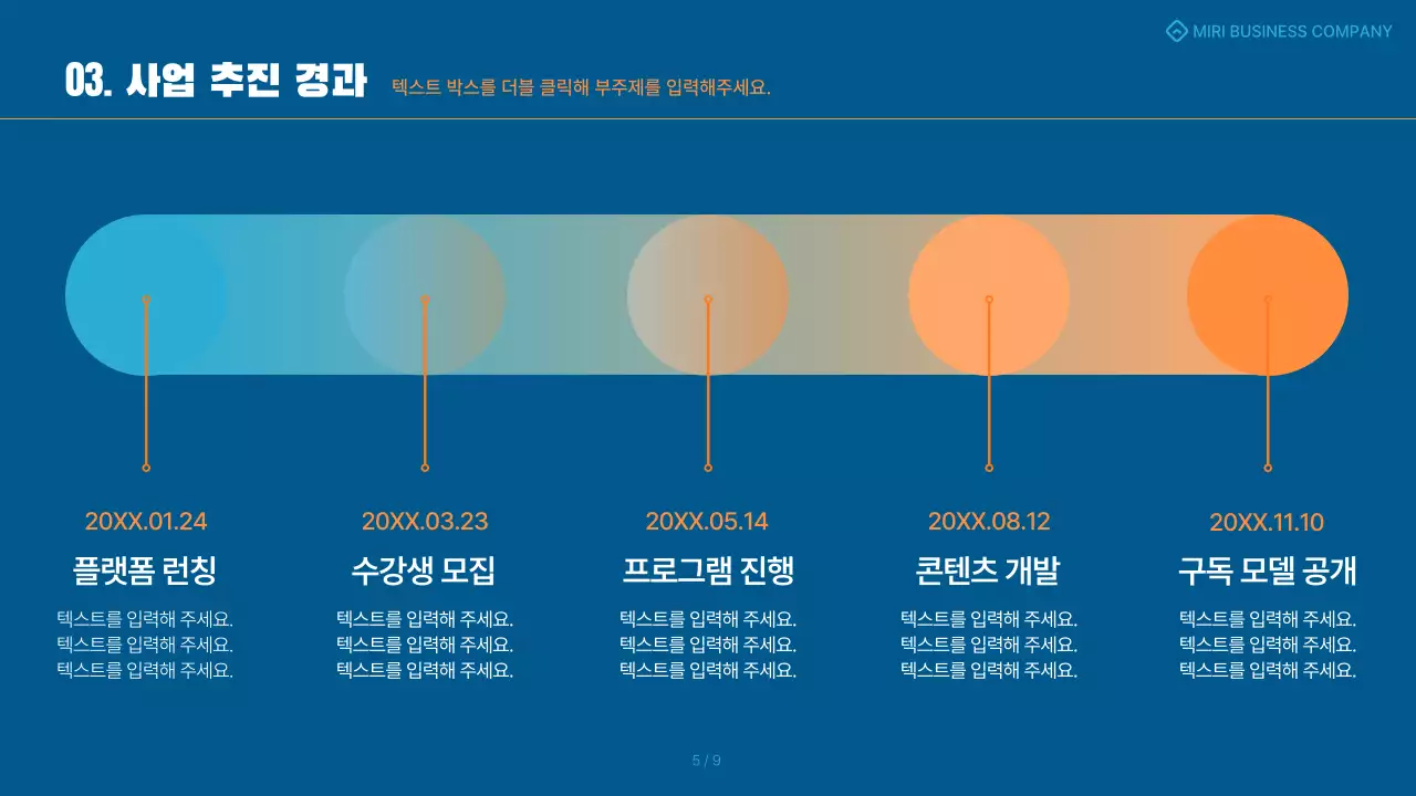 파랑과 주황색의 심플한 성과공유 보고서