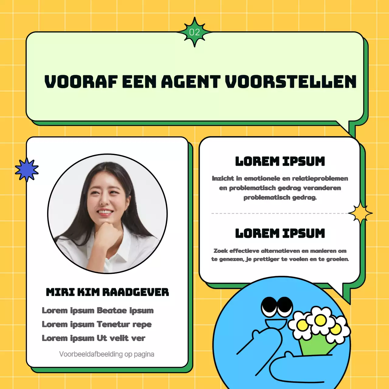 Een eenvoudig geel en lichtblauw jeugdcentrum promoten