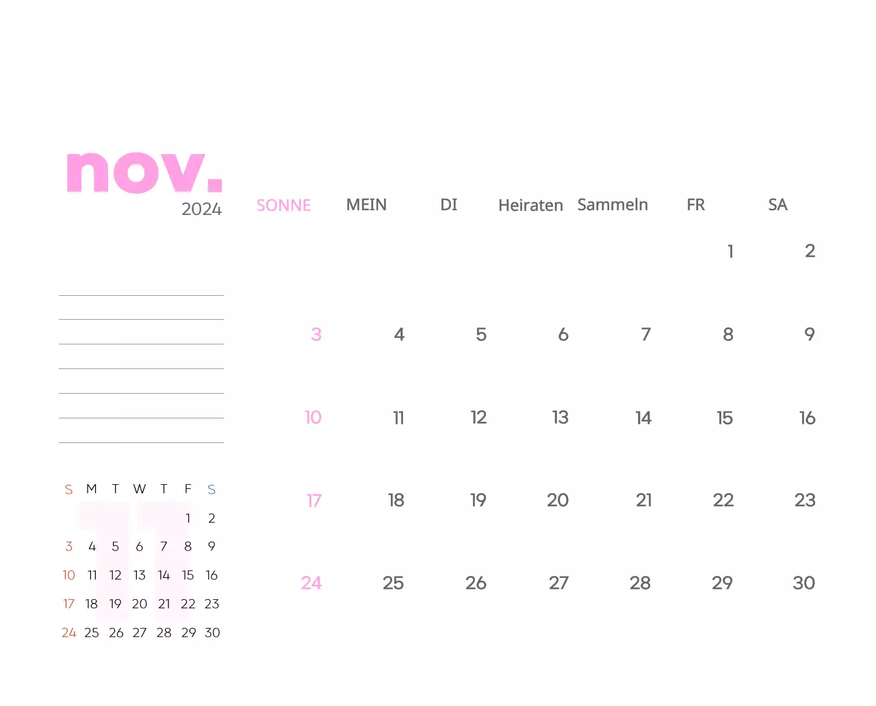 Arbeitskalender mit schönen Illustrationen