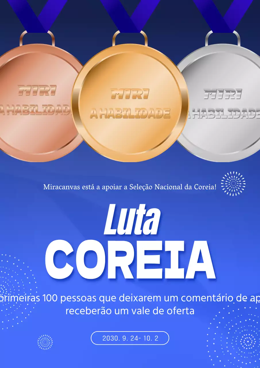 Um anúncio pop-art da claque dos Jogos Asiáticos em azul e branco