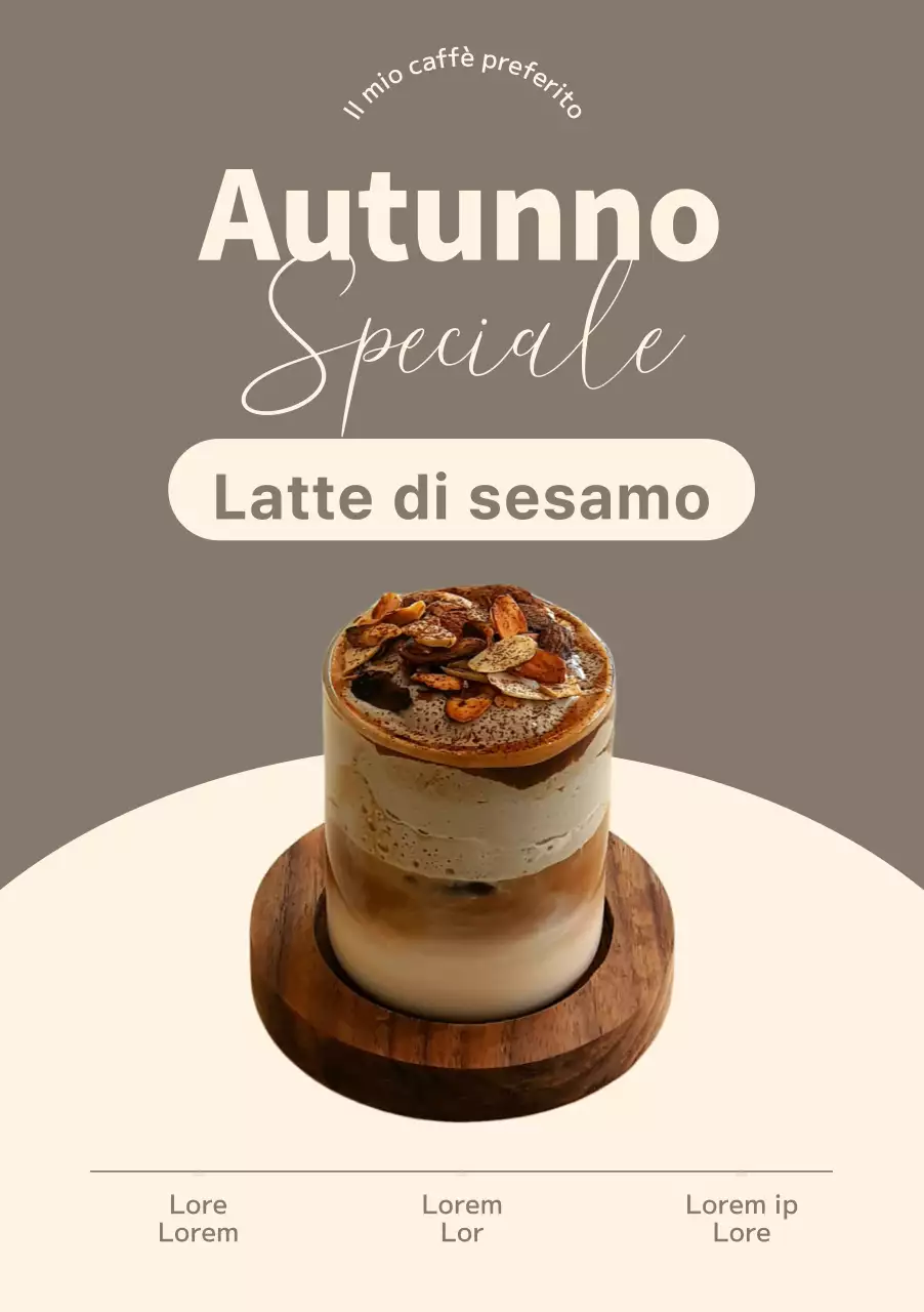 Poster per bevande autunnali con titolo a più caratteri e foto di un latte di arachidi