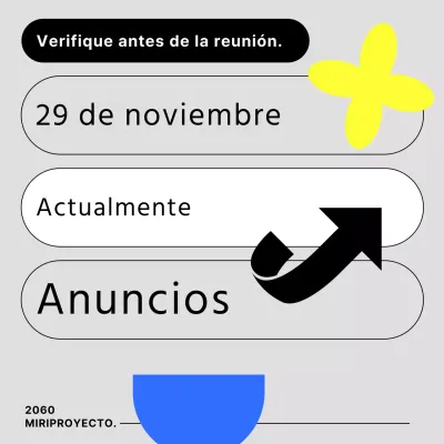 Un sencillo anuncio de reunión en gris y fluorescente