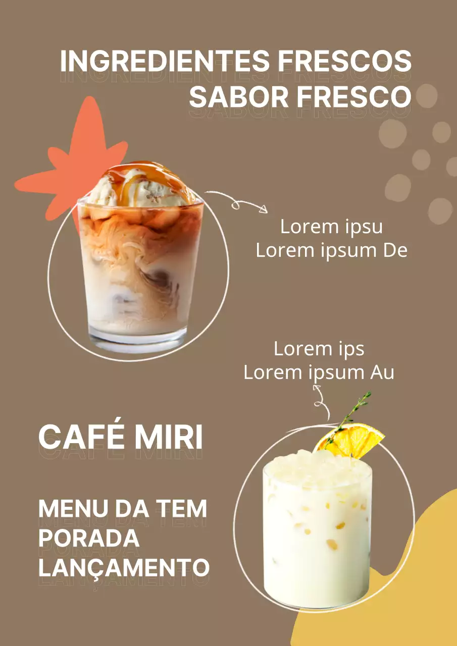 Apresentação de um menu de café simples com um fundo castanho