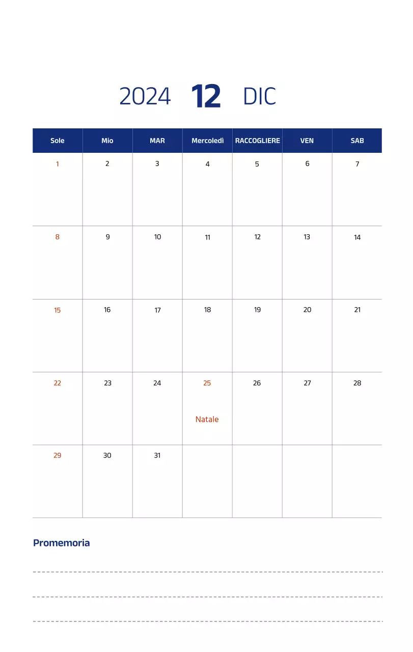 Calendario semplice con illustrazioni pulite in blu