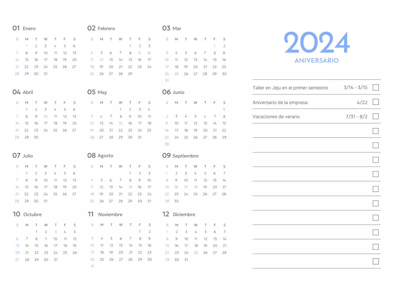 Calendario de seguimiento de objetivos con un toque de azul