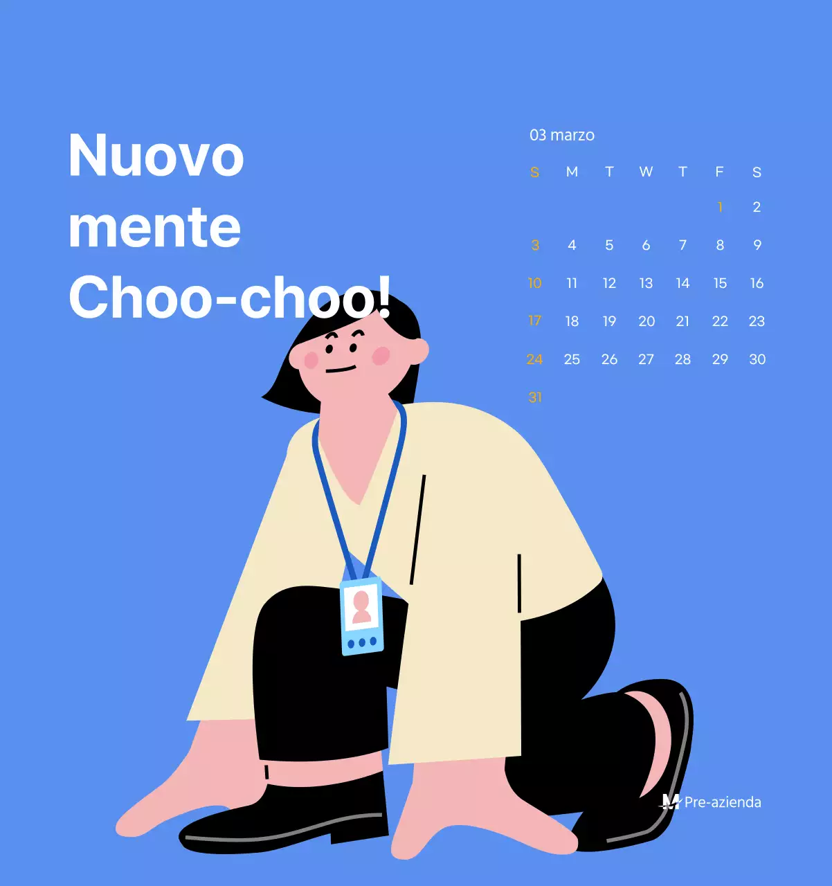 Calendario motivazionale con illustrazioni energetiche e citazioni positive su sfondo azzurro