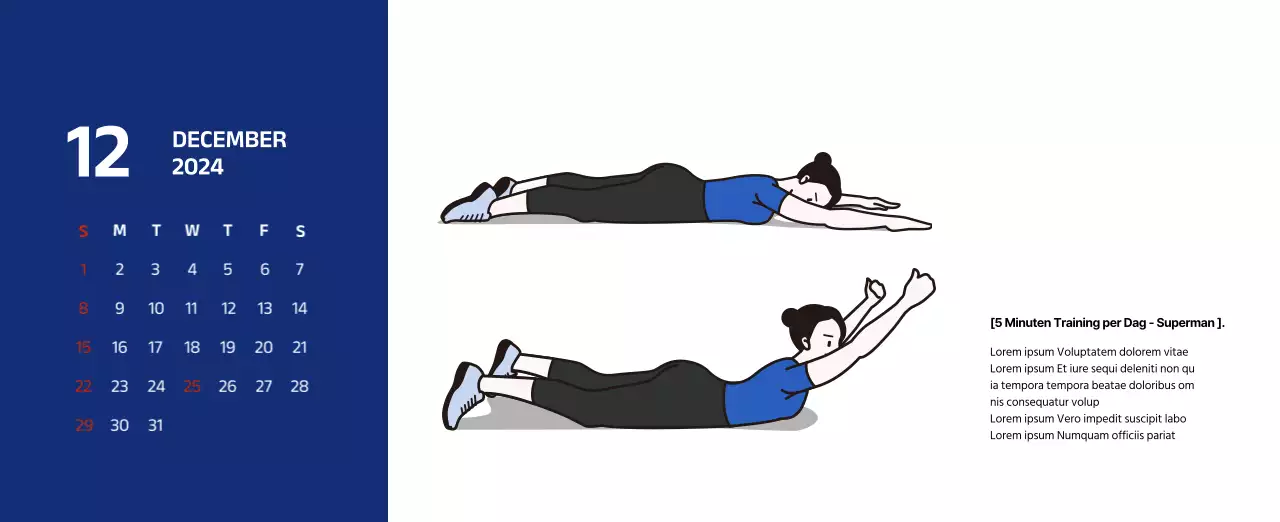 Eenvoudige kalender met strakke illustraties in blauw