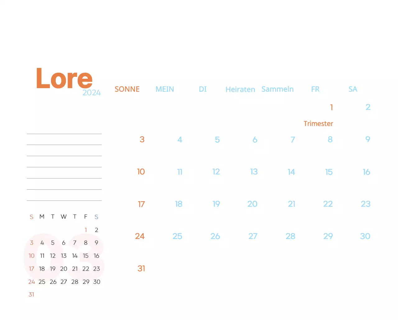 Arbeitskalender mit schönen Illustrationen