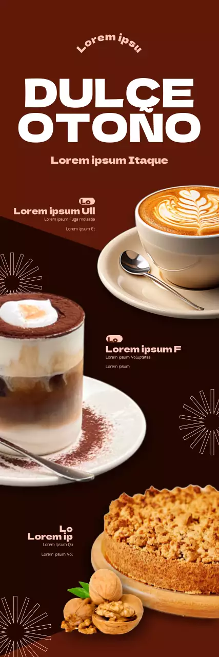 Presentamos un nuevo menú de cafetería otoñal con un limpio fondo marrón