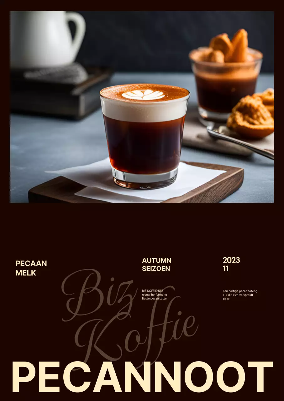 Promoot herfstdrankjes met verschillende lettertypes op een bruine achtergrond