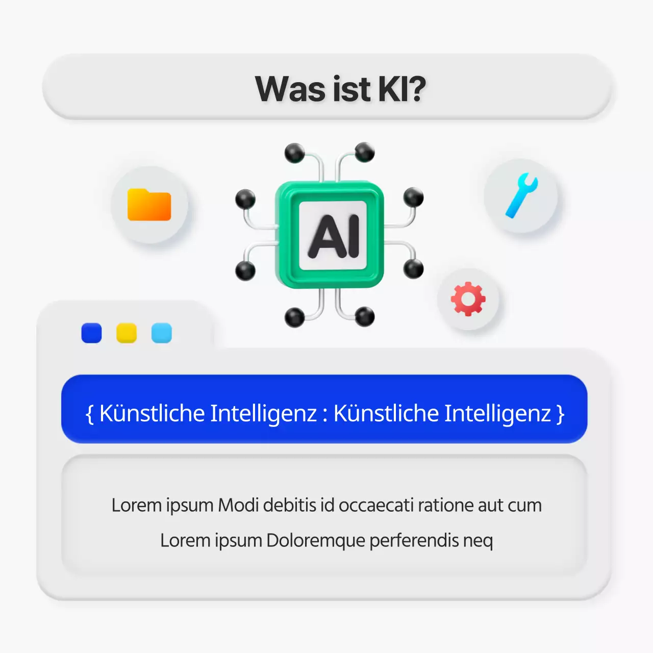 Seminarankündigung im minimalistischen 3D-Stil in Blau und Grau