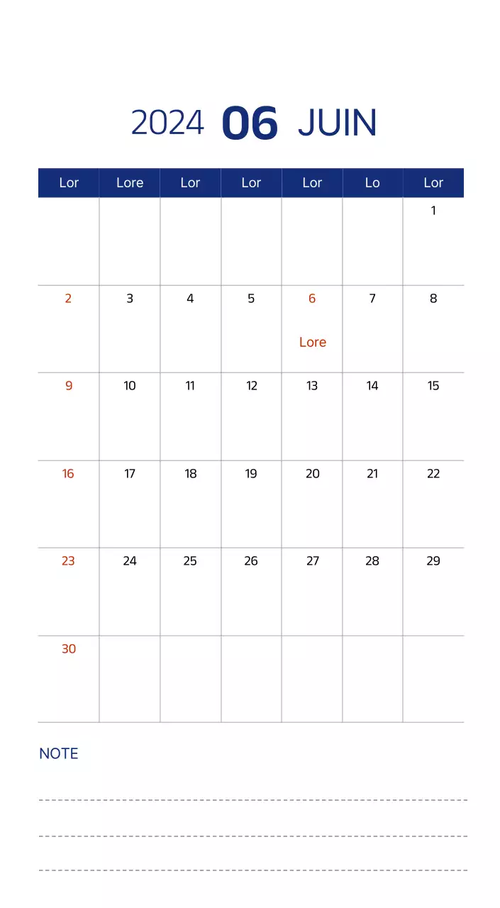 Calendrier simple avec des illustrations épurées en bleu