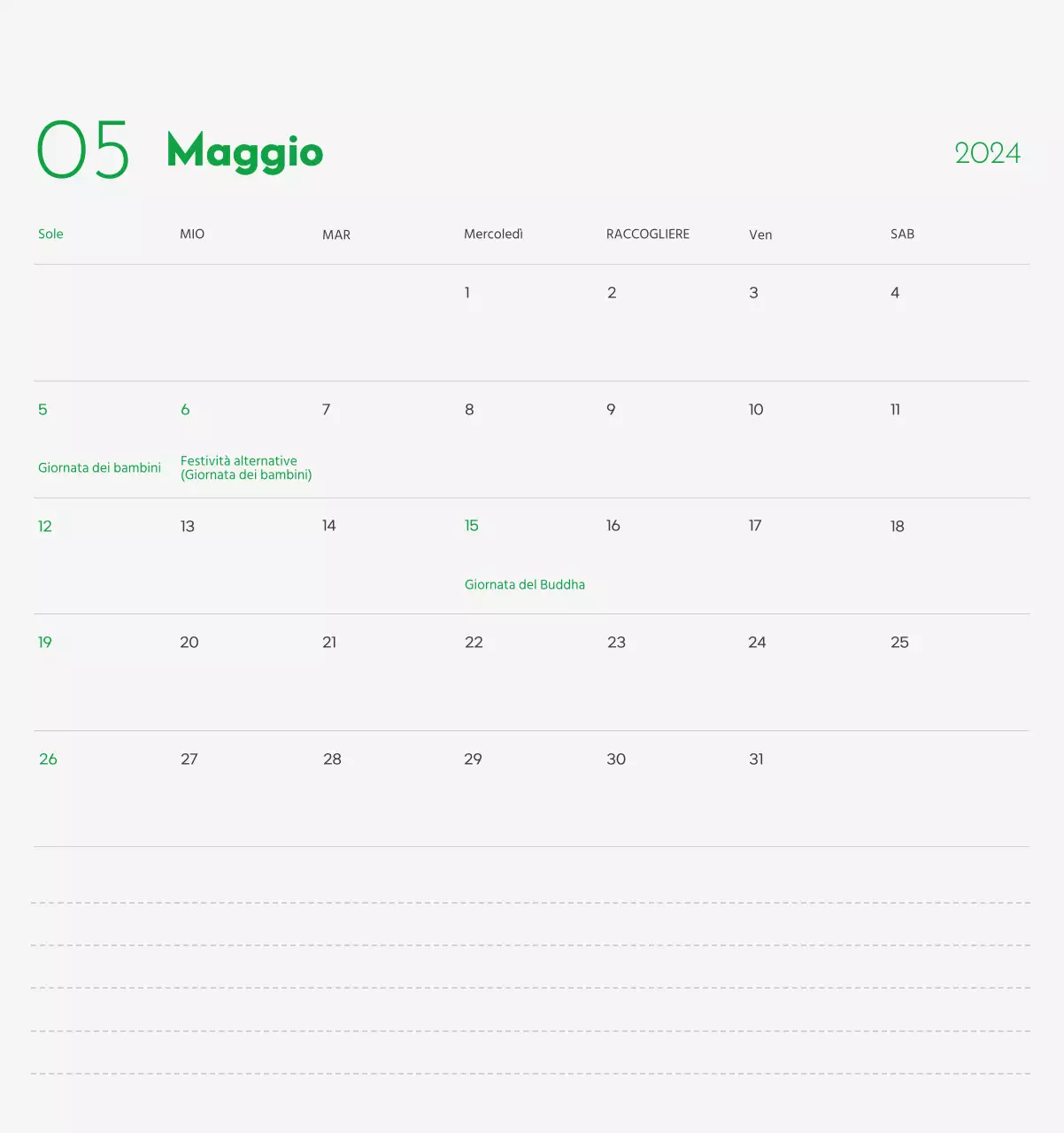 Un calendario con l'immagine di un cucciolo e un simpatico messaggio in verde.