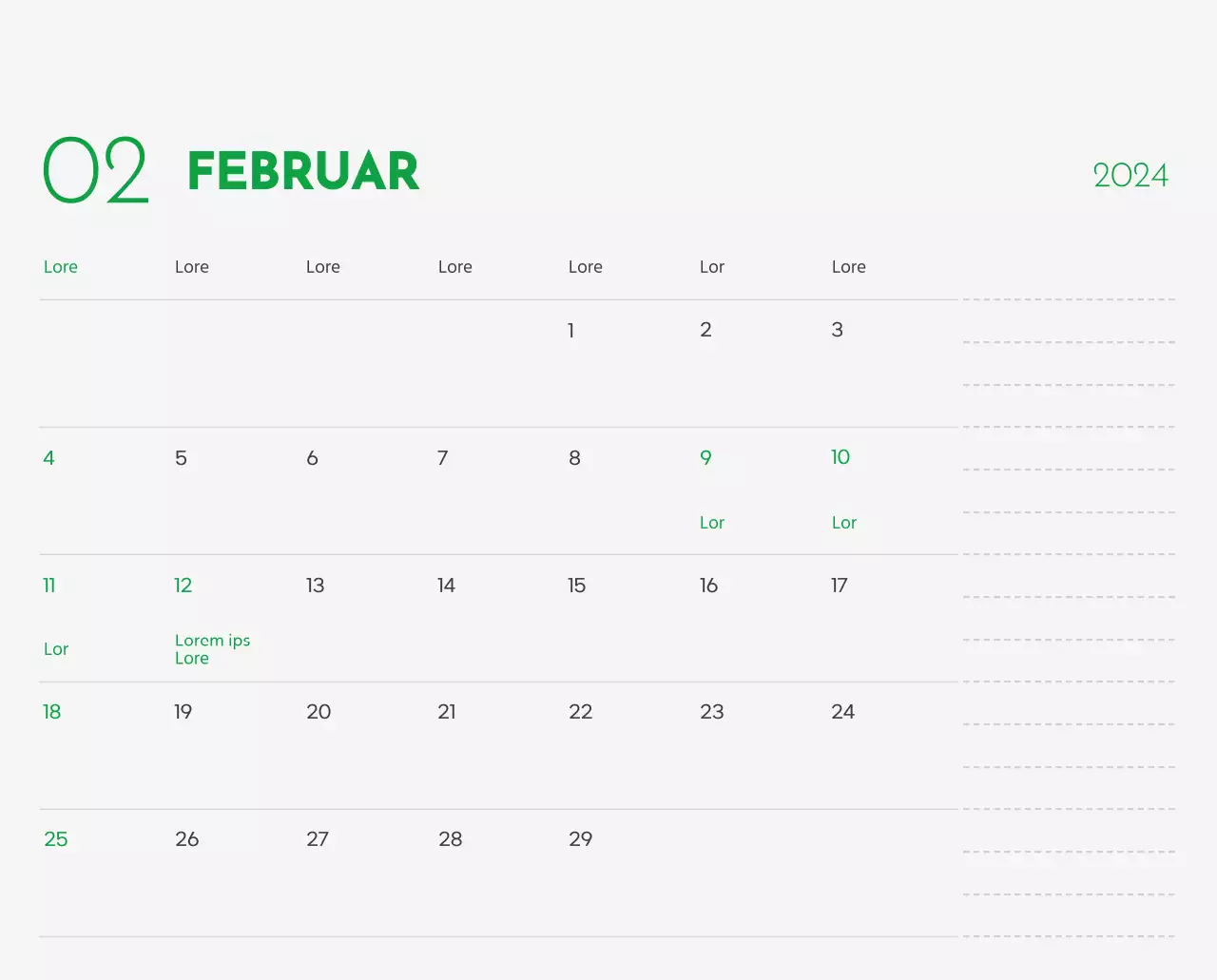 Ein Kalender mit einem Bild eines Welpen und einer niedlichen Botschaft in grünen Akzenten