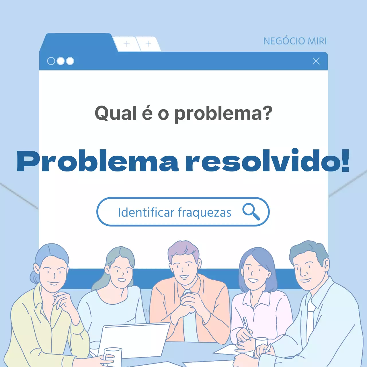 Promoção empresarial moderna em azul e branco