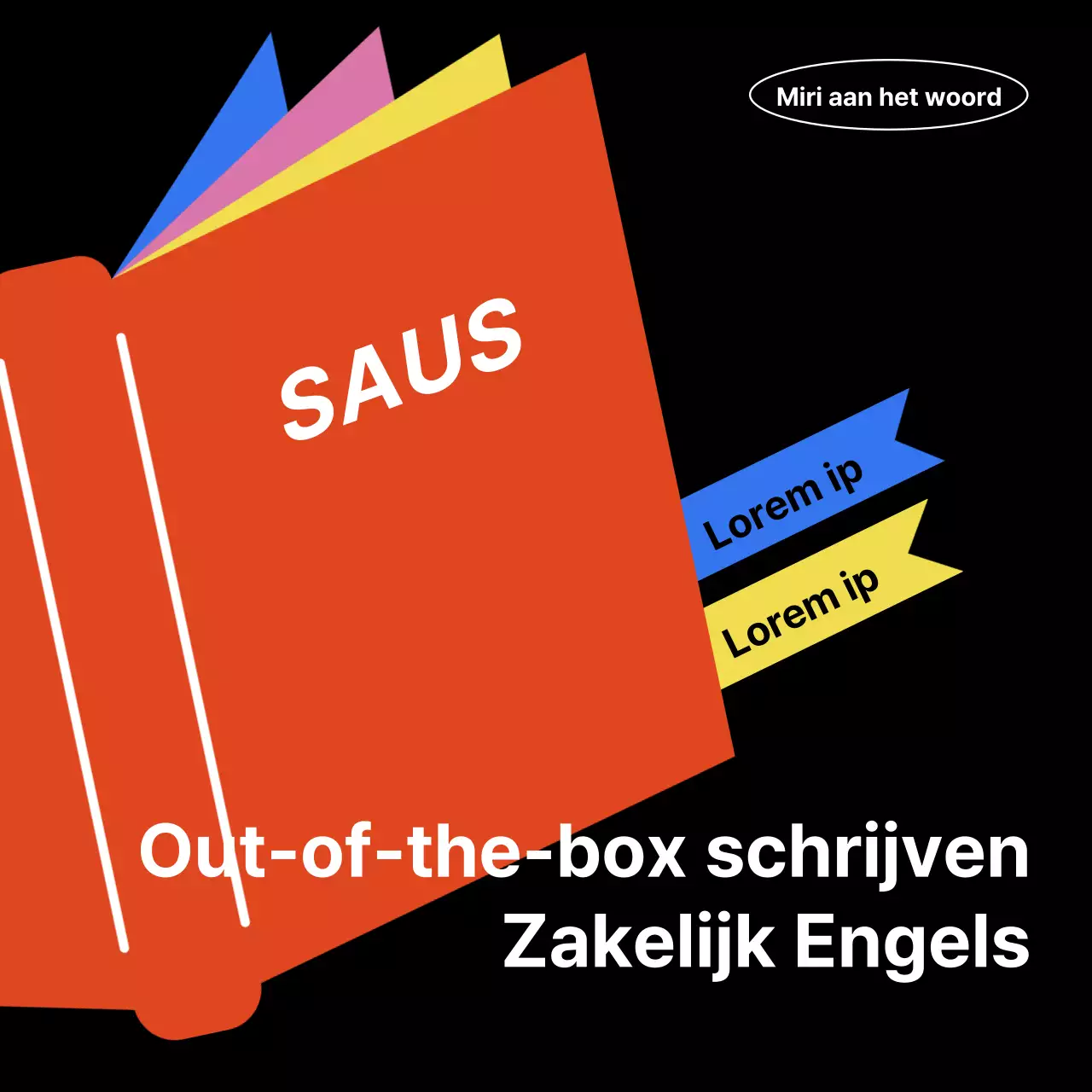 Een oranje en blauwe advertentie voor een spreekschool gericht op moderne professionals.