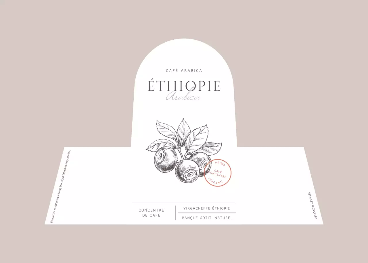 Concevoir une étiquette pour un produit à base de concentré de café dans des tons sourds
