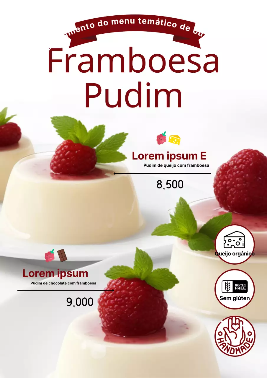 Anúncio de sobremesa moderno em branco e vermelho