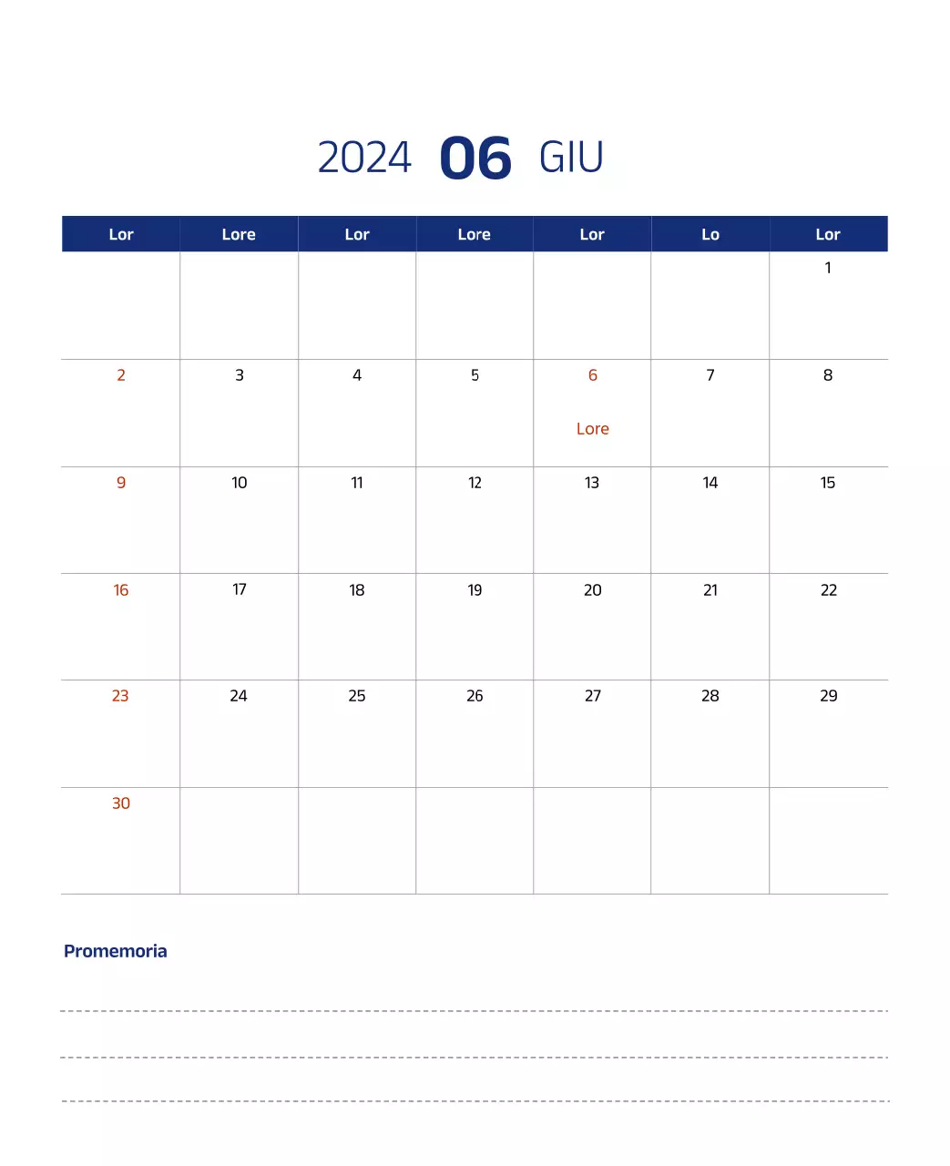 Calendario semplice con illustrazioni pulite in blu