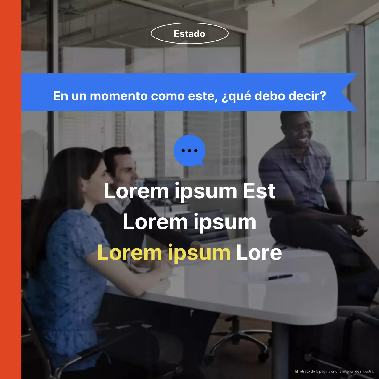 Anuncio naranja y azul de una escuela de oratoria dirigida a profesionales modernos.