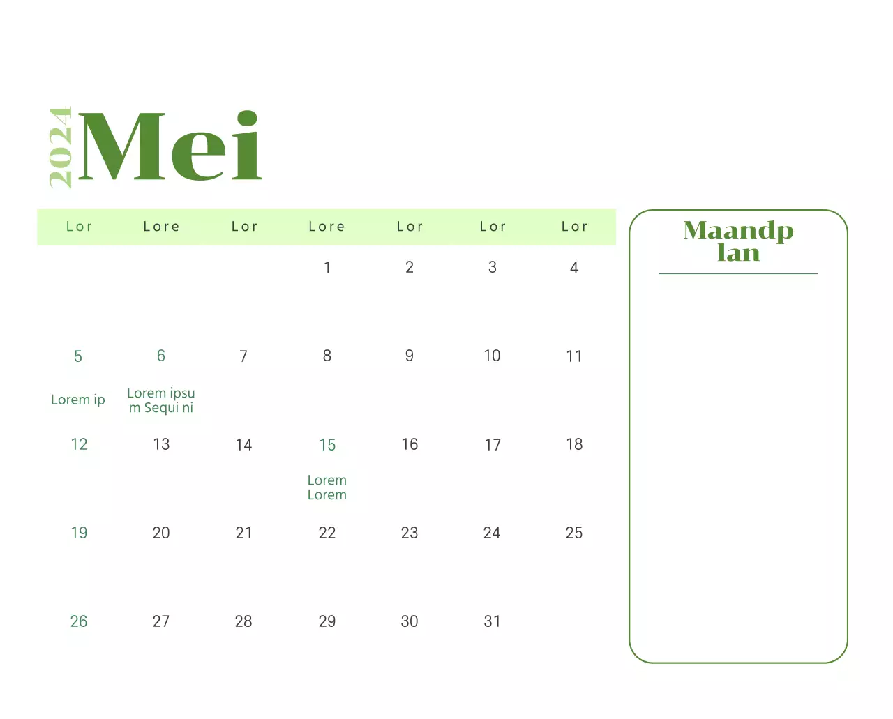 Kalender met jeugdillustraties op een gele en groene achtergrond